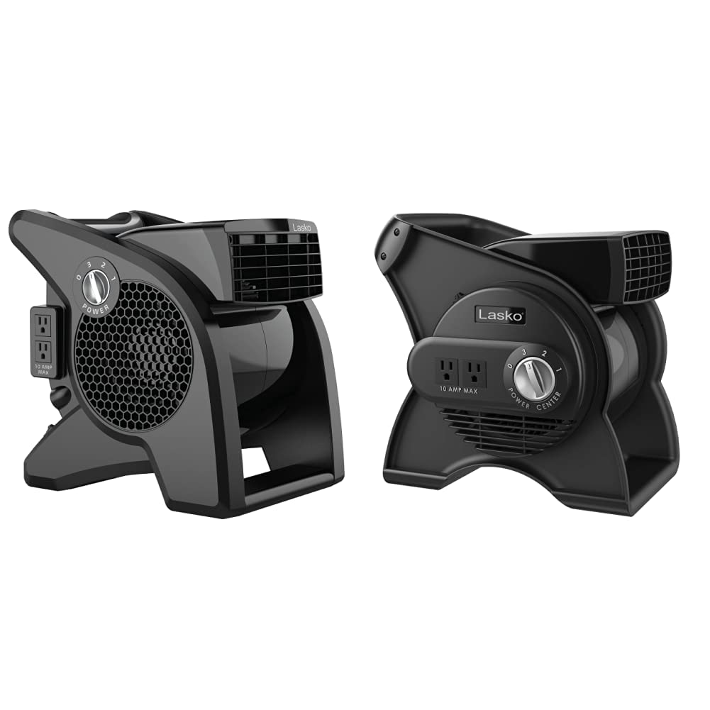 Lasko High Velocity Pivoting Blower Fans for Cooling, Ventilating and Drying, 2 AC Outlets, Circuit Breaker, 3 Speeds, Black