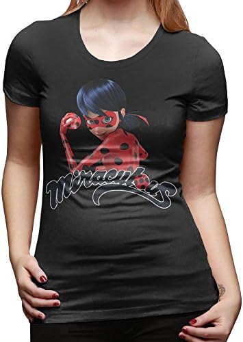 CALZ Women's Miraculous Ladybug Animation Cartoon Short Sleeve Tshirts M Black