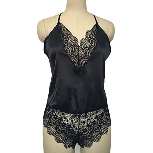 Kaitobe Sexy Lingerie for Women for Sex Ladies Lingerie Lace Siamese Backless Patchwork Halter Babydoll Teddy Sleepwear Black