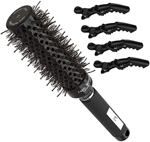 Round Brush for Blow Drying with Natural Boar Bristle by TG Stockholm | Nano Thermal Ceramic and Ionic for Styling , Healthy Hair and Extra Volume | Hair Brush, 4 Styling Clips and Cleaner (1.3 Inch)