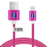 Micro USB cable[10ft],High speed Nylon usb 2.0 charging cable cord, portable micro usb fast charge cable for Android device,Samsung Galaxy S7/S6/S5 Edge,Note 5/4/3,HTC M8 M9,LG-Magenta