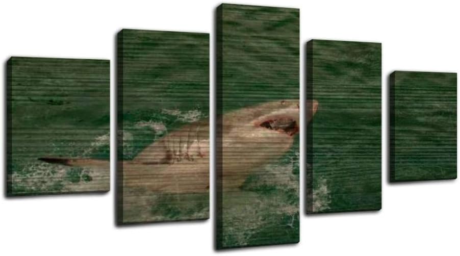 great white shark attacking bait, gansbaai, south africa great white Framed Art Wall Painting Pictures Canvas Prints Gallery Wrapped Poster Home Office Living Room Wall Decor Ready to Hang 5 Panel