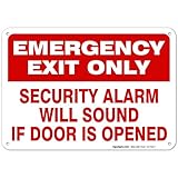 Emergency Exit Only Sign, Security Alarm Will Sound If Door Opened Sign, 10x7 Rust Free Aluminum, Weather/Fade Resistant, Easy Mounting, Indoor/Outdoor Use, Made in USA by SIGO SIGNS