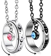 MJartoria Matching Necklaces for Couples, His and Hers Engraved Rhinestone Ring Pendant Set Gifts...