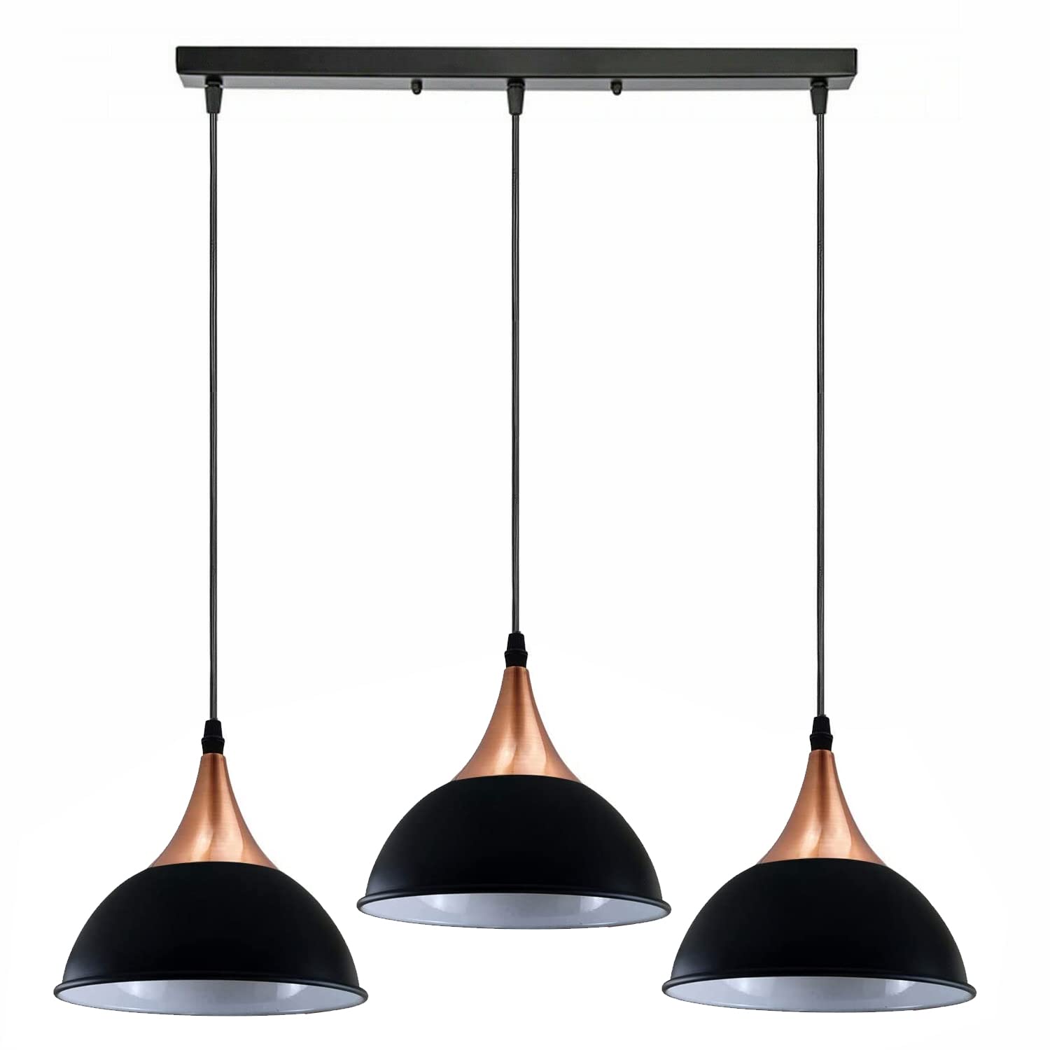 LEDSone Vintage Industrial 3Head Ceiling Pendant Light Hanging Light Metal Shade Indoor Light Fitting for Hotel, Restaurants, Bar, Dining Room (Black Inner White)