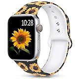 HUMENN Band Compatible with Apple Watch 38mm 40mm 42mm 44mm,Fadeless Pattern Printed Floral Silicone Replacement Bands for iWatch Series 5,4,3,2,1/Women Men Sunflower 38mm/40mm S/M