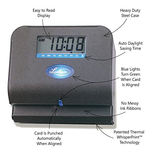 Lathem Tru-Align Thermal Print Time Clock, Automatic, Includes 25 E8 Time Cards, Gray (800P) - Thumbnail 3