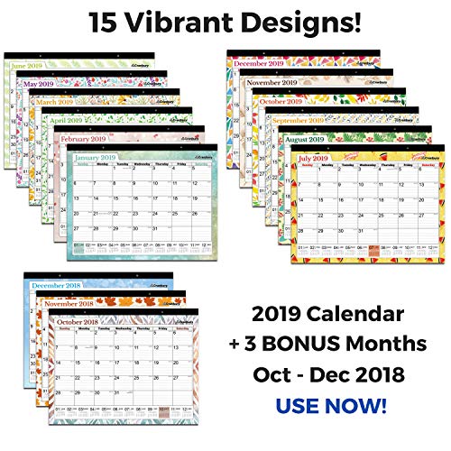 Large Monthly Deskpad Calendar 2018-2019: 17.75 x 13.75” Wall Hanging or Desktop Desk Table Top with Planner Stickers (Colorful), USE Now from October 2018-15 Colorful Monthly Designs, by Cranbury - Thumbnail 4