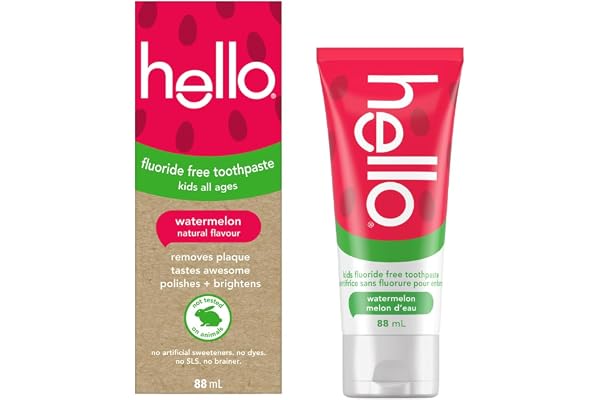 Hello Watermelon Flavour Fluoride Free Kids Toothpaste, Vegan, SLS Free, Gluten Free, Safe to Swallow for Baby and Toddlers N