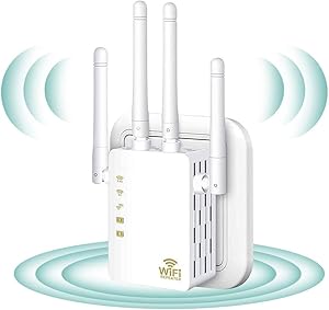 WiFi Repeater - WiFi Booster,Signal Extender,Coverage Up to 2500 sq.ft,1200 Mbps 2.4 & 5GHz Wireless Internet Amplifier - Covers 20 Devices with 4 External Advanced Antennas