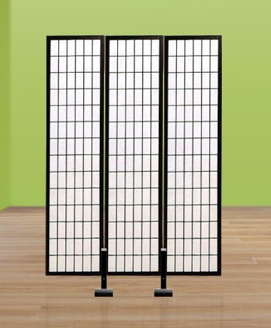 The Furniture Cove New Size! 1 1/4" Opening - Black Finish Shoji Screen Stand Holders for 3 and 4 Panel Screens (Screen NOT Included)