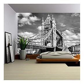 Tower Bridge on River Thames, London, UK - High Dynamic Range HDR - Black and White - Removable Wall Mural | Self-Adhesive Large Wallpaper - 66x96 inches