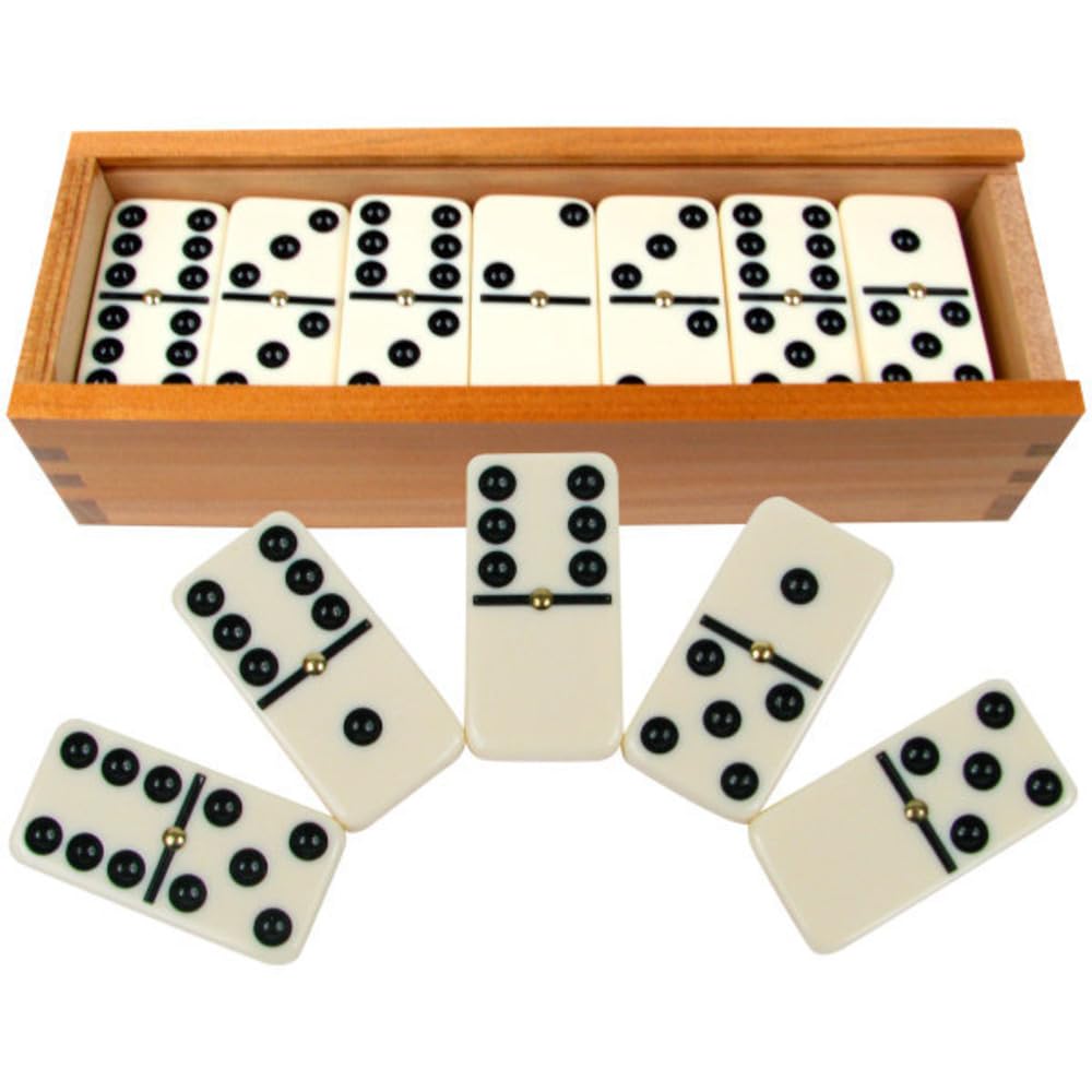 Photo 1 of Premium Set of 28 Double Six Dominoes with Wood Case, Brown, 28 Piece (12-2408)