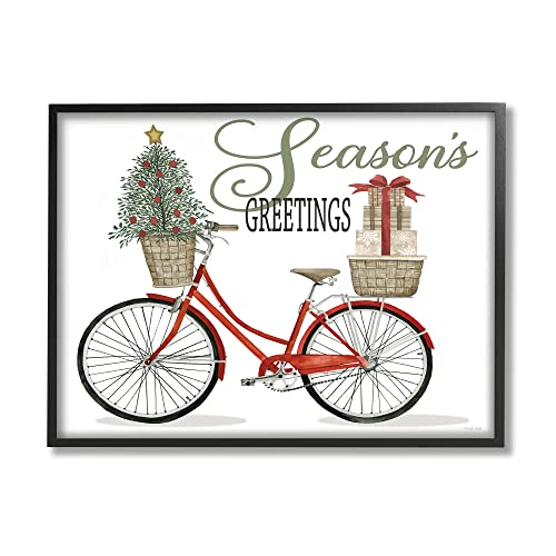 Stupell Industries Season's Greetings Festive Holiday Bicycle Gifts Basket, Des…