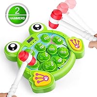 LURLIN Interactive Whack A Frog Game, Durable Pounding Toy, Helps Fine Motor Skills, Fun Gift for Ages 2, 3, 4,5 6 Years Old Kids, Toddler, Boys, Girls, 2 Hammers Included