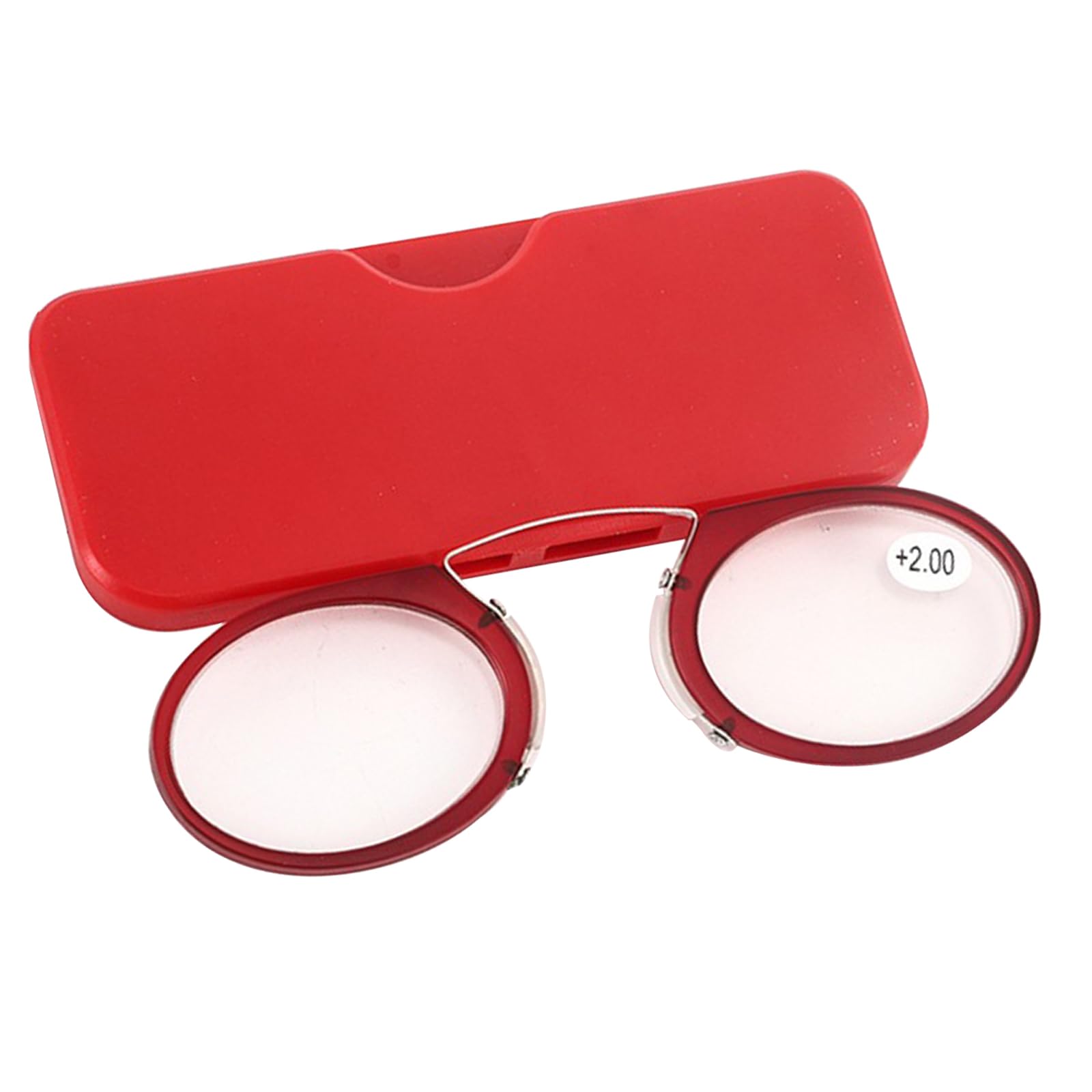 Mini Nose Clip Glasses, Branchless Magnifying Glasses, Mini Portable Nose Clip Reading Glasses, Lightweight Reading Glasses, Eyeglasses for Men and Women, Vintage +2.0, Red, Red