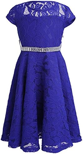 ylovego Flower Girls Tulle Lace Knee Length Dresses for Wedding and Party Kids Pageant First Princesses Bow Ball Gown Dresses Blue Child-4