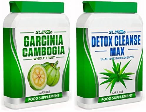 GARCINIA CAMBOGIA x60 + DETOX CLEANSE x60 - Garcinia Cambogia Whole Fruit Max Strength Fat Burner and Colon Cleanse Detox Capsules - Slimming Diet Pills | Suppress Appetite, Block Fat Production and Increase Energy for Weight Loss