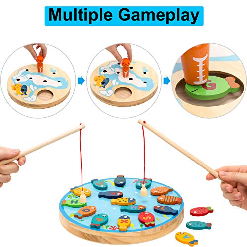 TEPSMIGO Magnetic Alphabet Letter Wooden Fishing Game for Toddler Boys Girls Age 3+