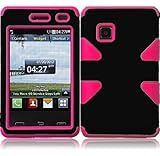 For LG 840G LG840G Dynamic Hybrid Tuff Hard Case Snap On Phone Silicone Cover Black/Hot Pink Accessory
