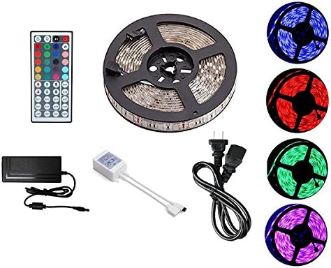 ALight House 16.4ft Waterproof Multicolored LED Light Strip Kit 5050SMD RGB 300LEDs Color Changing LED Rope Lighting with 44Key Remote and Power Supply for Indoor and outdoor Decoration