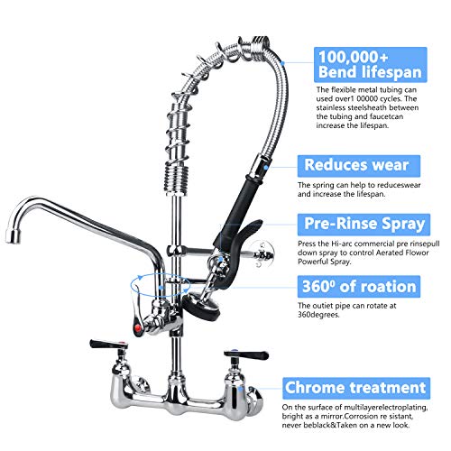 COOLWEST Commercial Sink Faucet with Prerinse Sprayer 8 Inch Center