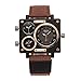 PHCOOVERS Men's Military Sport Multi Time Zone Canvas Band Square Dial Analogue Quartz Watch-Brown
