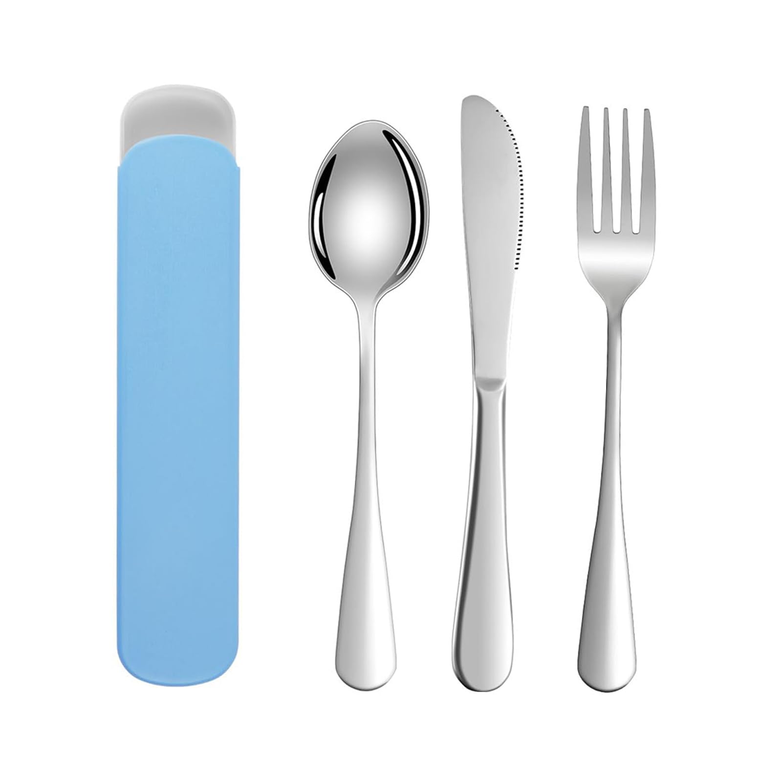 Camping Cutlery Set, 3 Pieces Reusable Stainless Steel Sporks, Travel Cutlery with Case, Cutlery to Take with You for Outdoor Tableware or Daily Use, Blue
