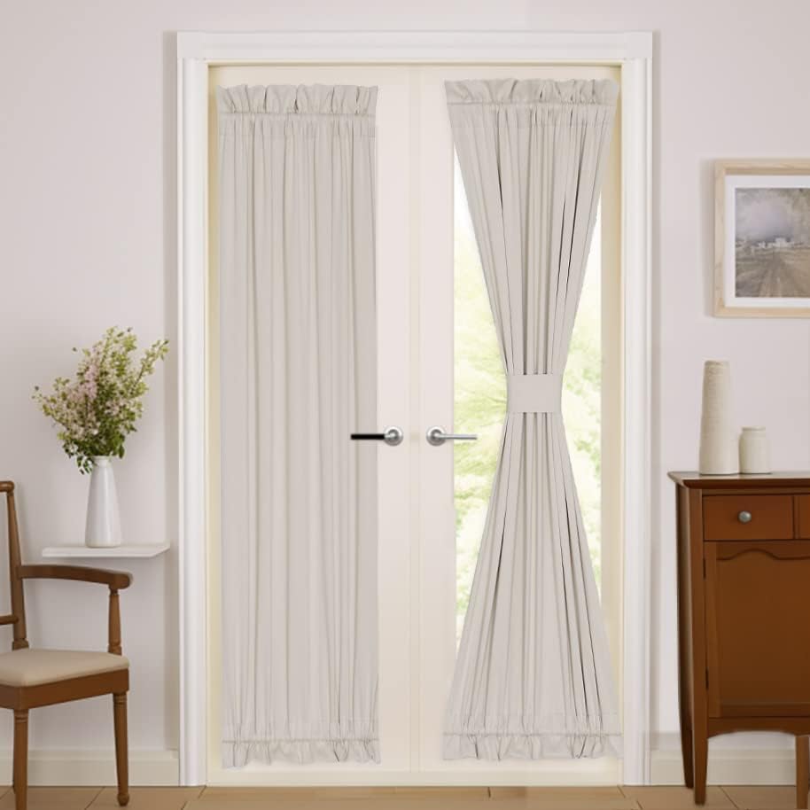 Outdoor Curtains - PANOVOUS Sidelight Curtains for Front Door Privacy Functional Thermal Insulated Blackout French Door Curtains 72 inch Side Door Window Curtains 2 Panel 25x72 Inch Cream