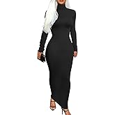 Memoriesea Women's Basic Turtleneck Long Sleeve Ribbed Bodycon Fall Slim Solid Maix Pencil Dress