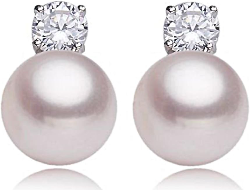 La Vivacita ® 925 Sterling Silver 8-9 mm AAA Freshwater Pearl swarovski crystal Stud Earrings gift