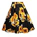 Girstunm Women's Pleated Vintage Skirt Floral Print A-line Midi Skirts with Pockets Sun-Flowers XL
