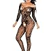 QueensHot Sleeved Sheer Lingerie Babydoll Crotchless Teddy Nightie Leotard Body Suit Stocking,Black Flower,Large