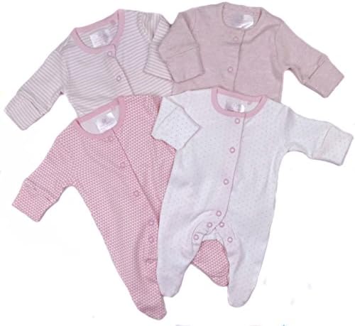 Baby Girls Ex Store Four Pack Sleepsuits Baby Grows TB To 18-24M Pretty Pinks (0-1 Month)
