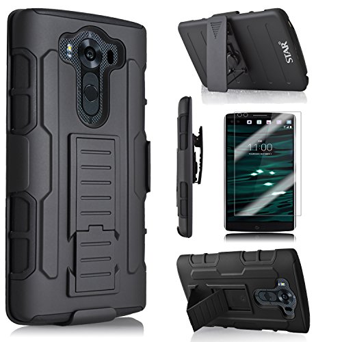 LG V10 Case, Starshop [Heavy Duty] Dual Layers Kickstand Case With [0.33m 9H Tempered Glass Screen Protector Included] and Locking Belt Clip (Black)