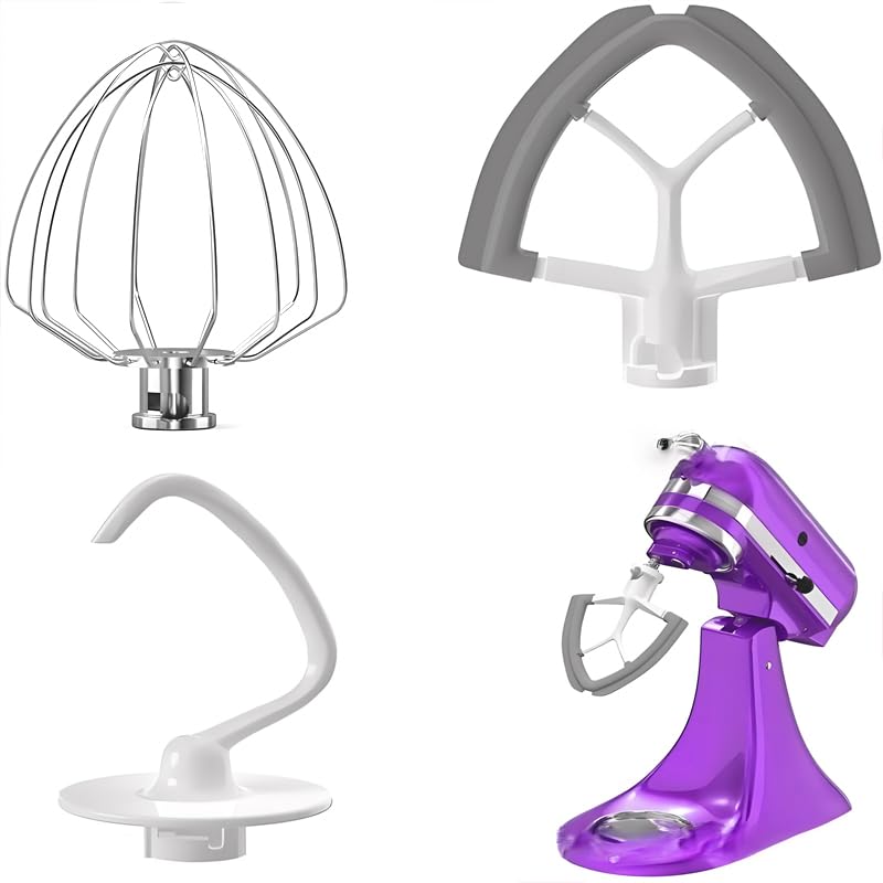 Photo 1 of 3Pcs Flex Edge Beater Dough Hook Wire Whip Kitchen Aid Mixer Attachments Set - Compatible with 4.5-5 Quart Tilt-Head Stand Mixers for Baking Whipping Kneading