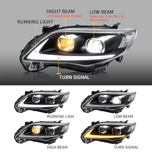 VLAND LED Projector Headlights Compatible for [Toyota Corolla 2011