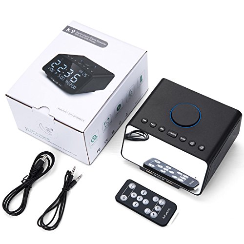 Digital Alarm Clock with Snooze and Battery Backup, FM Radio Dual USB Charging Bluetooth Speaker Aux Line-in for Bedrooms Kids Home Hotel Office (Black)