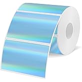 YEGAWEN 3x2 Inch Holographic Thermal Labels, Blue Thermal Sticker Labels, Rainbow Glitter Stickers for Price, Barcode, Mailing, Name, DIY Custom Logo Design, 200 Pcs /1 Roll