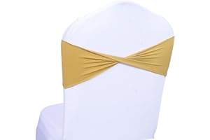 MDS-MEGADECORSUPPLY MDS Pack of 50 Spandex Chair Sashes Bow sash Elastic Chair Bands Ties Without Buckle for Wedding and Events Decoration Spandex Slider Sashes Bow - Gold