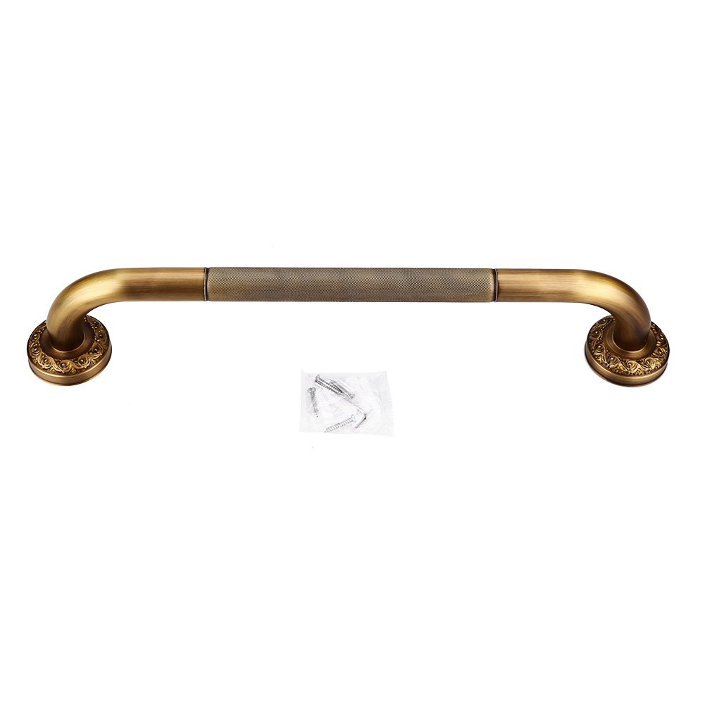 Ichiias Shower Handle, Antique Brass Carved Tub Safety Grab Bar Wall Mounted Bathroom Accessories, Safety Hand Rail Support, Handicap Elderly Senior Assist Bath Handle 19.09inch