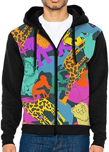 ThunderLL Funny Colorful Animal Men's Adult Casual Pocket Hooded Sweater Zipper Hoodie Long Sleeve Sweatshirt Jacket