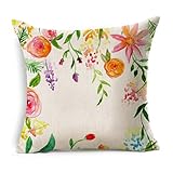 2018 Newly Pillow Case ,POCCIOL Flowers Linen Square Throw Flax Pillow Case Decorative Cushion Pillow Cover 45cm x 45cm (D-Flower)