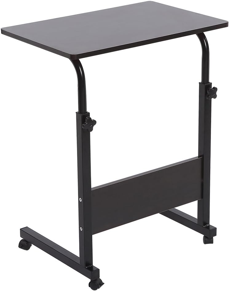 Height Adjustable Wooden Laptop Table Mobile Laptop Notebook Desk Mobile Laptop Desk Cart Mobile Workstation with wheels(Black)