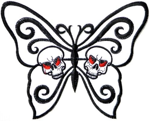 9.25" Big Butterfly Skull Ghost Day Of The Death Love Never Die Rockabilly Hippie Lady Rider Hippie Punk Tatoo Jacket T-shirt Patch Sew Iron on Embroidered Sign Badge Costume (white)