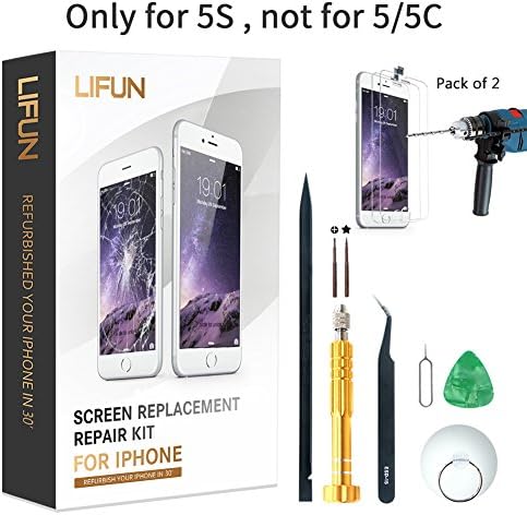 Screen Replacement for iPhone 5S WHITE COLOR with Tools,Instruction and 2 Screen Protectors,LCD Repair Kit Display Full Front Touch Screen Digitizer Frame Assembly(for 5S White Only)
