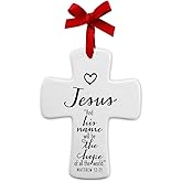 Lighthouse Christian Products Jesus Name is Hope White Cross 4.5 x 4 Ceramic Christmas Ornament