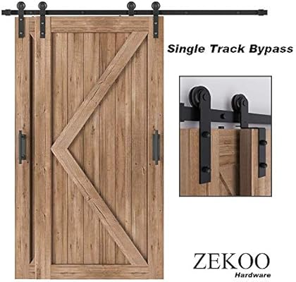 Zekoo 4 Ft 12 Ft Bypass Sliding Barn Door Hardware Kit Single Track Double Wooden Doors Use Flat Track Roller One Piece Rail Low Ceiling 8ft Single Track Bypass