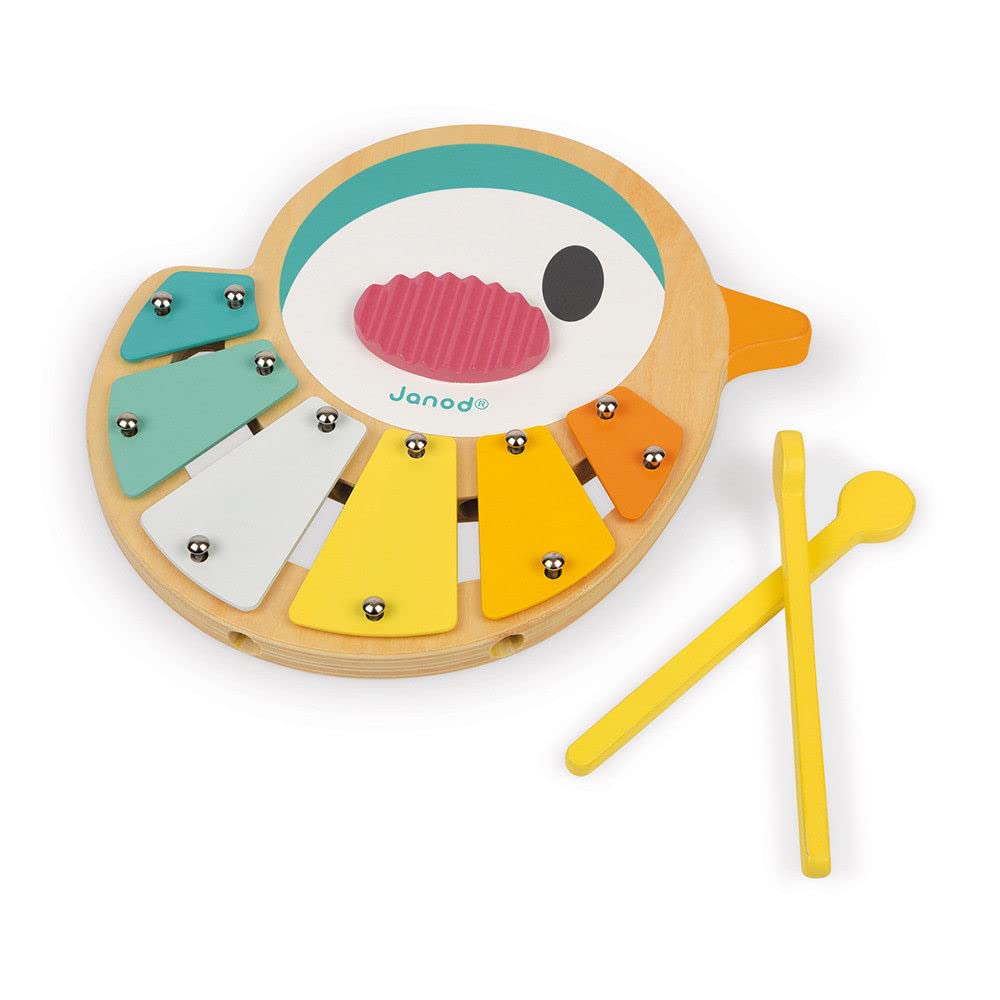 Janod - Pure Bird Wylo - Wooden Imitation Toy - Musical Early Learning Toy - Child'S Xylophone In The Shape Of A Bird, 6 Tones - Trendy Design, Water Based Paint - from 1 Year Old, J05163