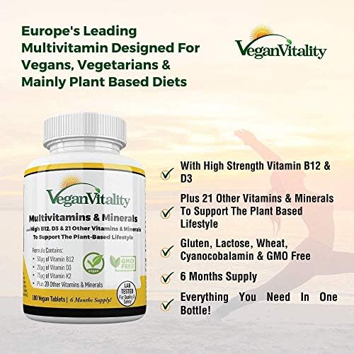 Vegan Multivitamins & Minerals with High Strength Vitamin B12, D3 & K2